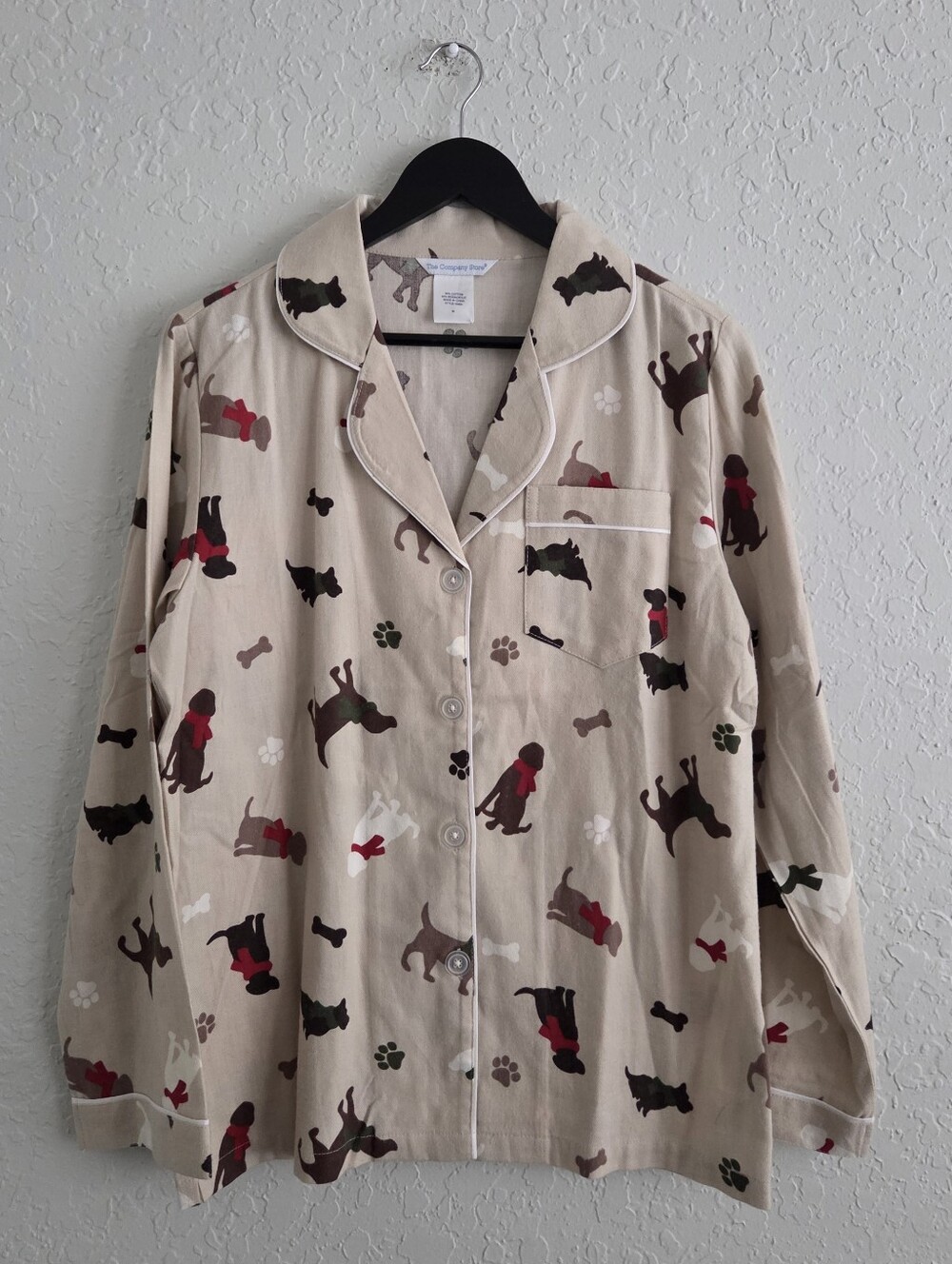 The Company Store Brown Dog Print Flannel Pajama Top Shirt